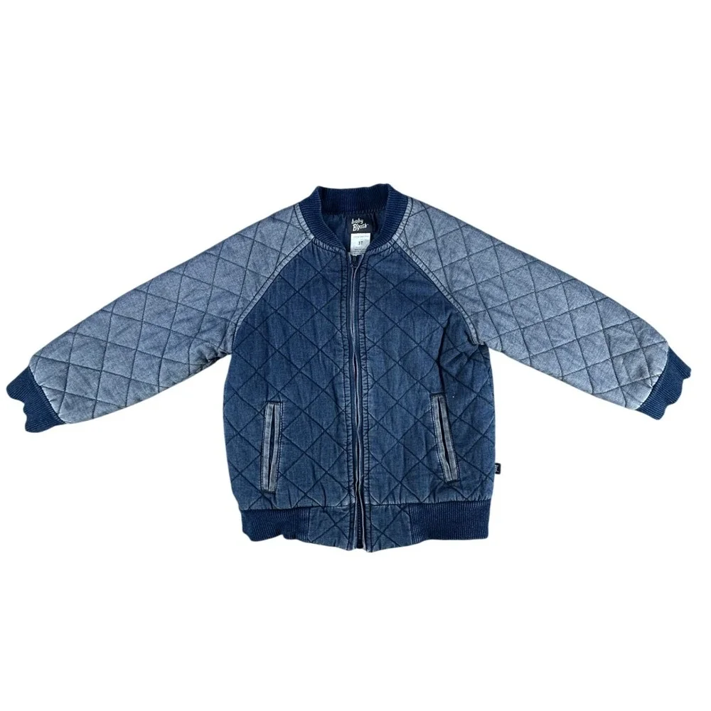 Baby B'gosh Quilted Bomber Jacket Denim Full Zip Blue 3T Toddler Boys Kids